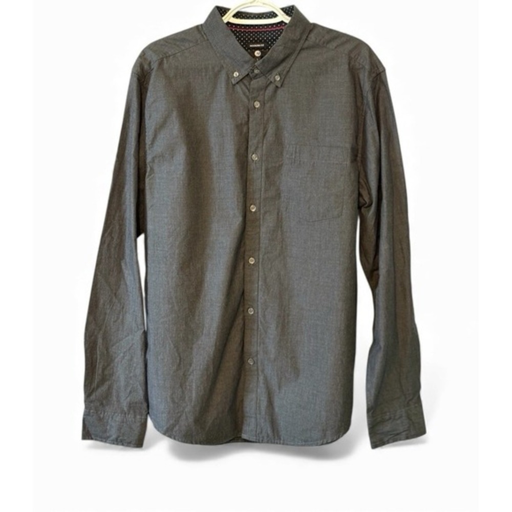 A&I Mens‎ Modern Fit Button Down Shirt Charcoal Grey 100% Cotton Long Sleeve L